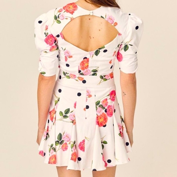 NEW! Floral & Polka Dot Belted Cut Out Back Mini Dress - Picture 5 of 12